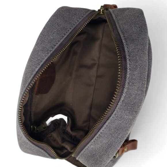 Newhey Attache Bag Canvas Zip Around Leather Strap Travel Toiletry Holder - Picture 7 of 10